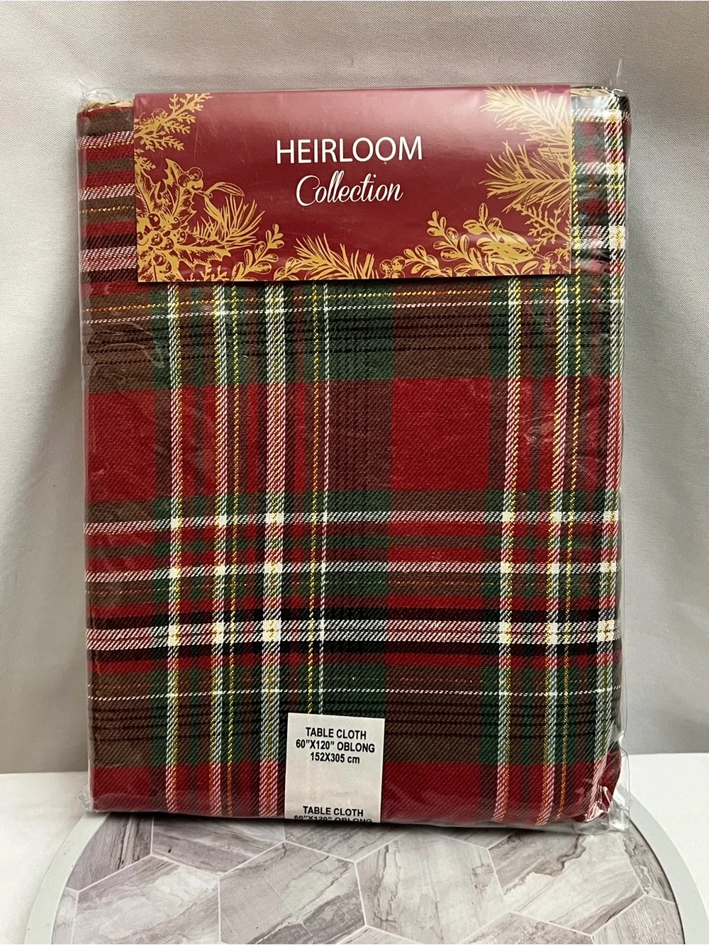 Heirloom Collection Walden Tartan Plaid 60x120 Oblong Christmas Tablecloth NIP